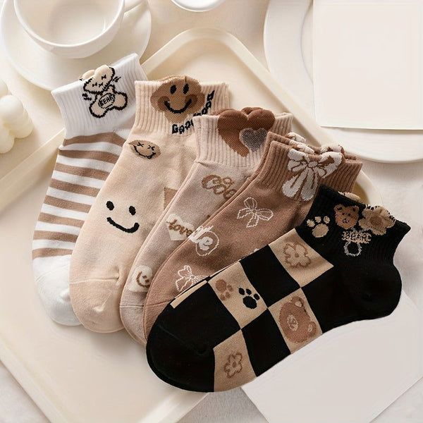 10 Pairs 3D Textured Cartoon Bear Love  Ankle Socks - SocksLtd