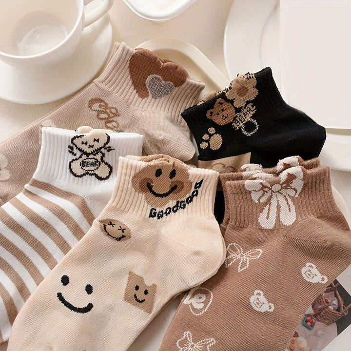 10 Pairs 3D Textured Cartoon Bear Love  Ankle Socks - SocksLtd