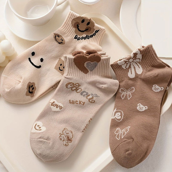 10 Pairs 3D Textured Cartoon Bear Love  Ankle Socks - SocksLtd