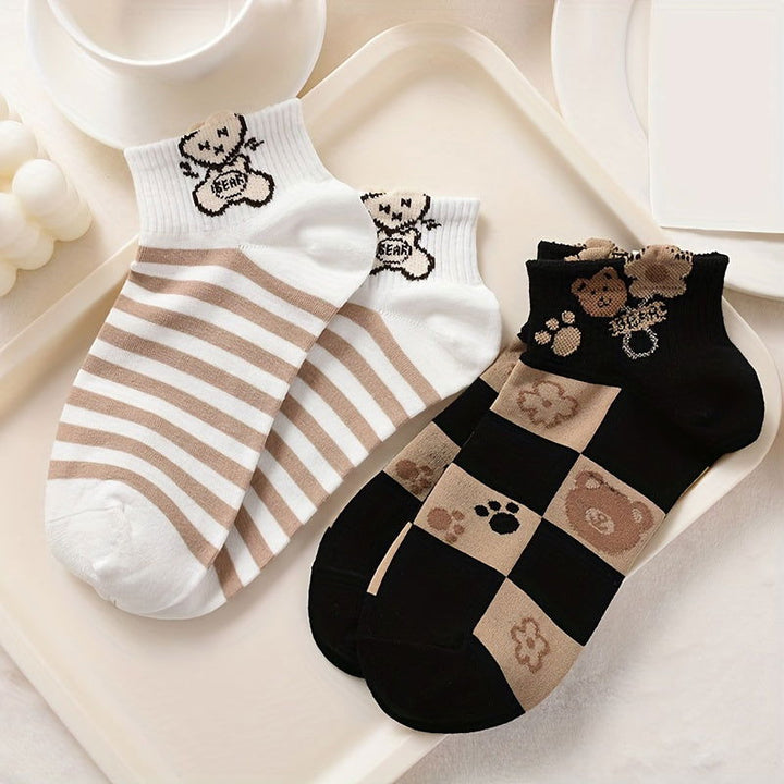 10 Pairs 3D Textured Cartoon Bear Love  Ankle Socks - SocksLtd