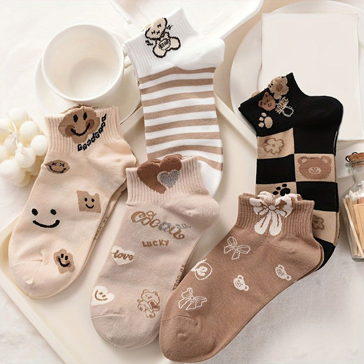 10 Pairs 3D Textured Cartoon Bear Love  Ankle Socks - SocksLtd