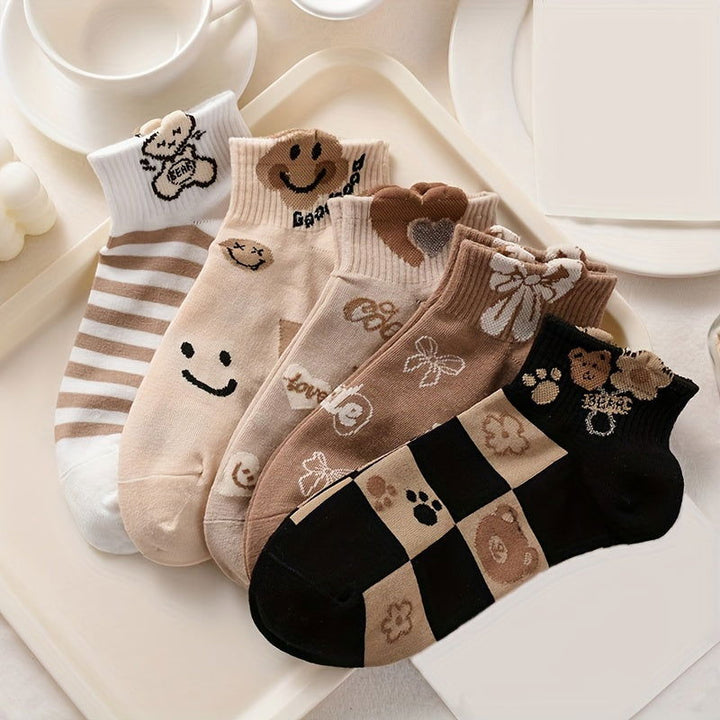 10 Pairs 3D Textured Cartoon Bear Love  Ankle Socks - SocksLtd