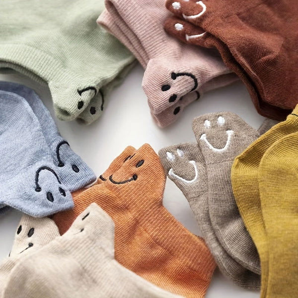 10 Pairs Candy Colored Embroidered Smile Ankle Socks - SocksLtd