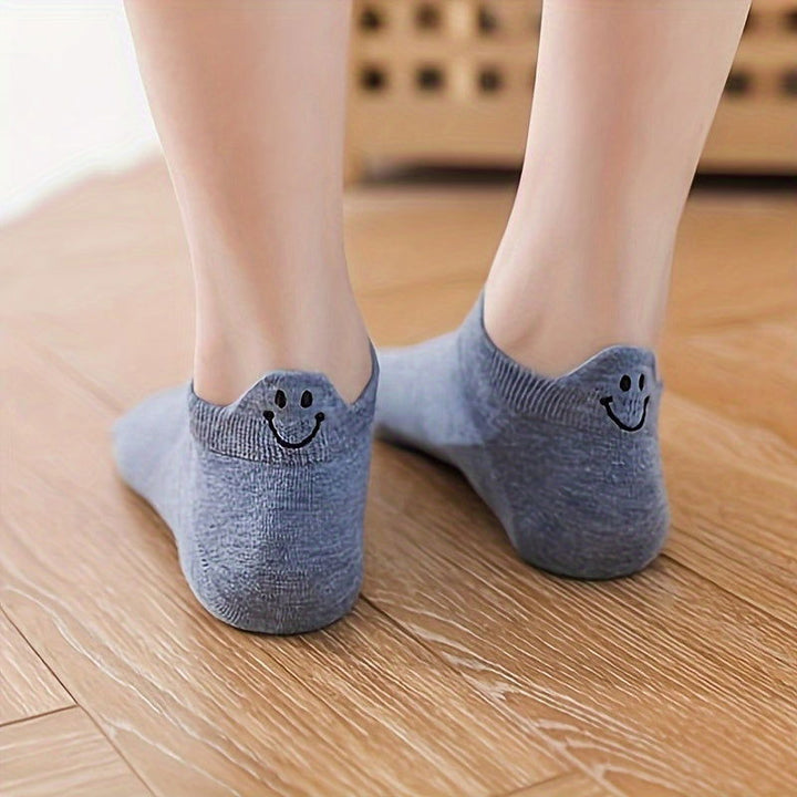 10 Pairs Candy Colored Embroidered Smile Ankle Socks - SocksLtd