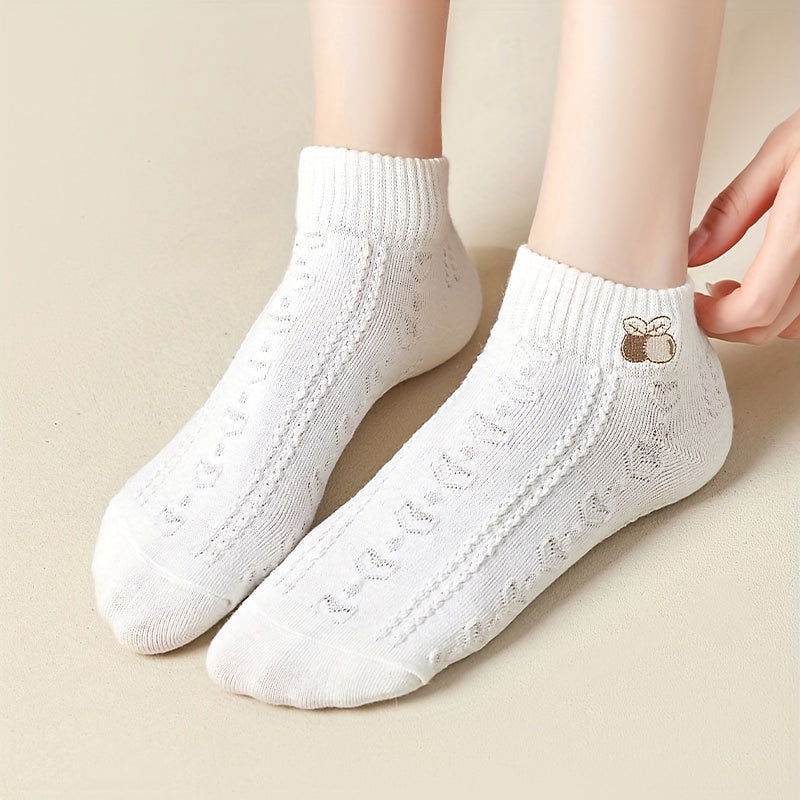 10 Pairs Cartoon Embroidery  Breathable Ankle Socks - SocksLtd