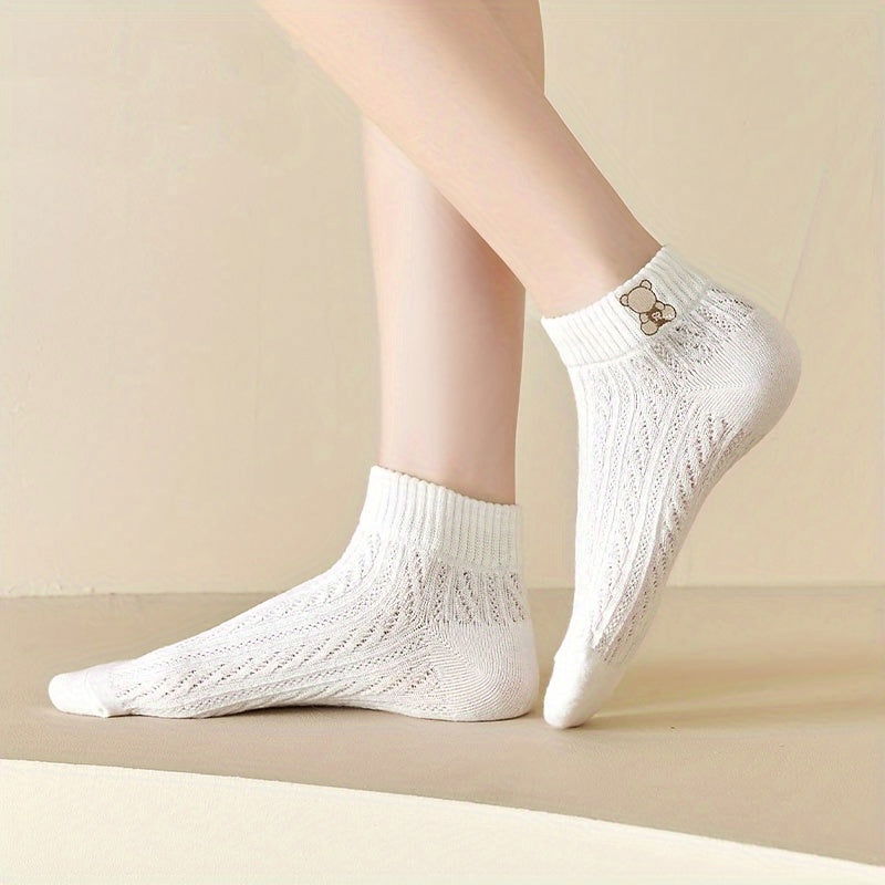 10 Pairs Cartoon Embroidery  Breathable Ankle Socks - SocksLtd