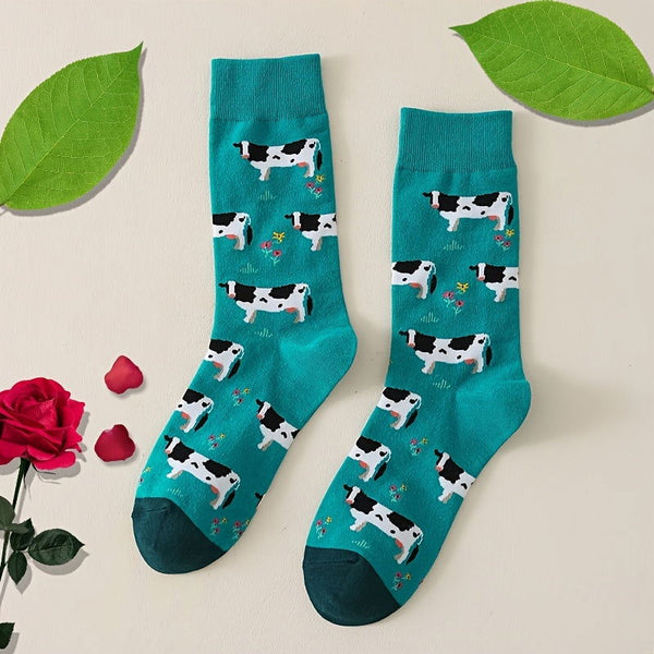 10 Pairs Casual Comfy Breathable Cute Cow Print Crew Socks - SocksLtd