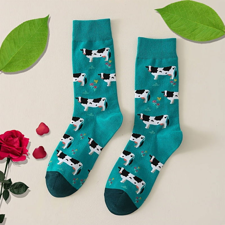10 Pairs Casual Comfy Breathable Cute Cow Print Crew Socks - SocksLtd