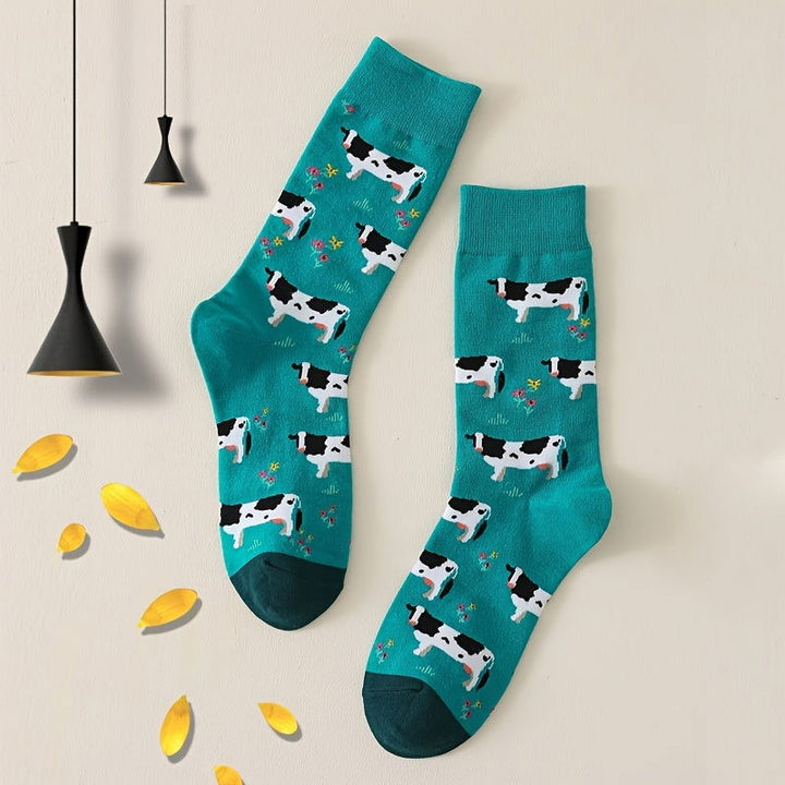 10 Pairs Casual Comfy Breathable Cute Cow Print Crew Socks - SocksLtd