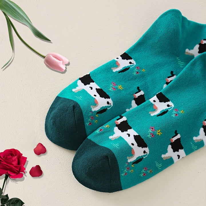 10 Pairs Casual Comfy Breathable Cute Cow Print Crew Socks - SocksLtd
