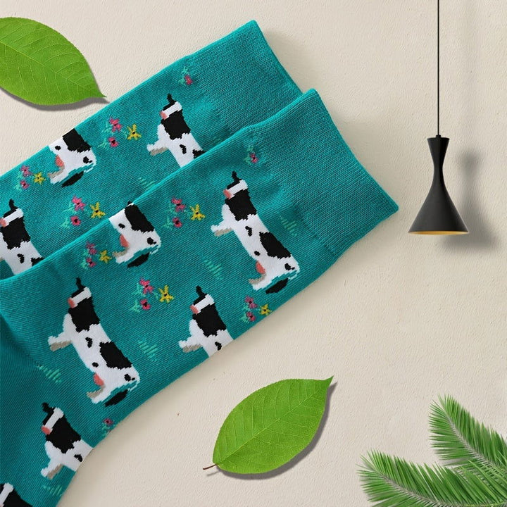 10 Pairs Casual Comfy Breathable Cute Cow Print Crew Socks - SocksLtd