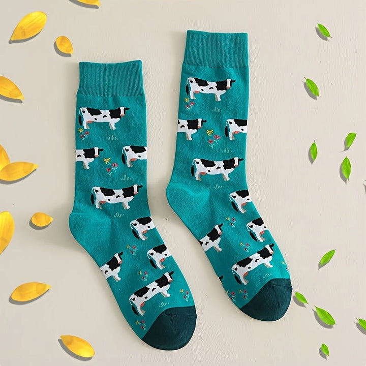 10 Pairs Casual Comfy Breathable Cute Cow Print Crew Socks - SocksLtd