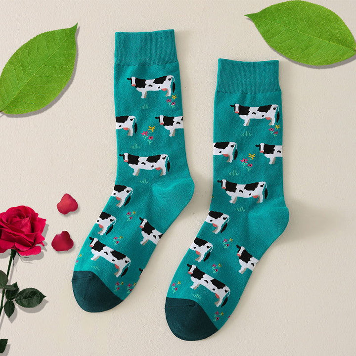 10 Pairs Casual Comfy Breathable Cute Cow Print Crew Socks - SocksLtd