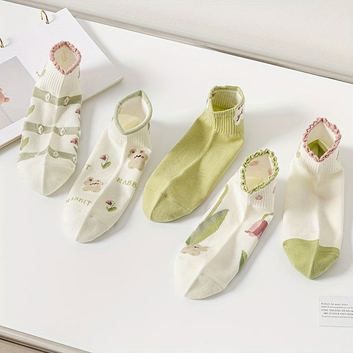 10 Pairs Chic Floral Lace Soft  Stretchy  Ankle Socks - SocksLtd