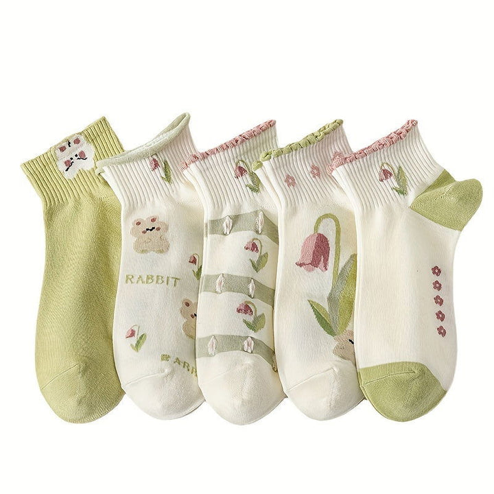 10 Pairs Chic Floral Lace Soft  Stretchy  Ankle Socks - SocksLtd
