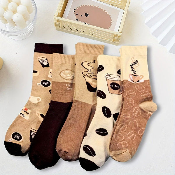 10 Pairs Coffee Print Trendy Breathable Crew Socks - SocksLtd