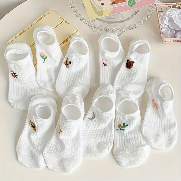 10 Pairs Cute Animal Floral Thin  Novelty Ankle Socks - SocksLtd