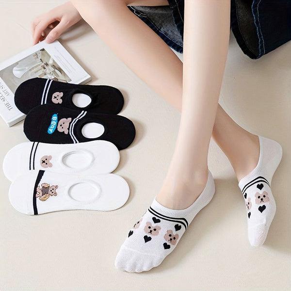 10 Pairs Cute Bear  Breathable Soft  Blend  No Show Socks - SocksLtd