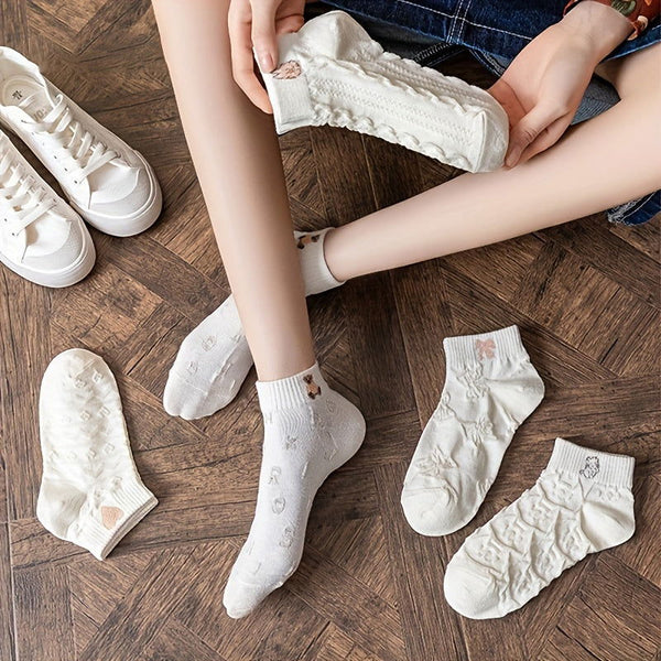 10 Pairs Cute Cartoon Bear Low Cut Ankle Socks - SocksLtd