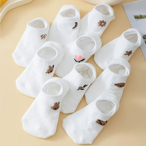10 Pairs Cute Embroidered  Low Cut Ankle Socks - SocksLtd