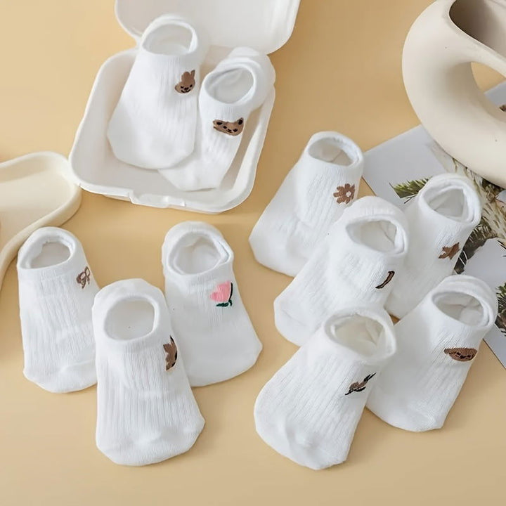10 Pairs Cute Embroidered  Low Cut Ankle Socks - SocksLtd