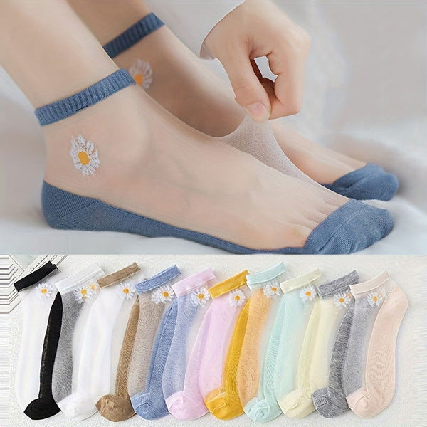 10 Pairs Daisy Pattern Thin Breathable Ankle Socks - SocksLtd
