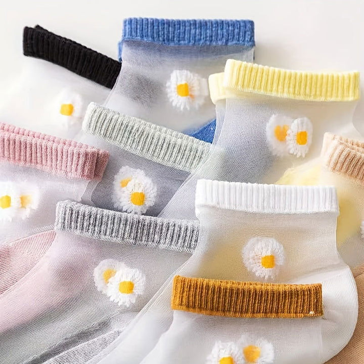 10 Pairs Daisy Pattern Thin Breathable Ankle Socks - SocksLtd