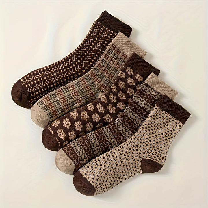 10 Pairs Floral Plaid Print Comfy Soft Mid Tube Crew Socks - SocksLtd