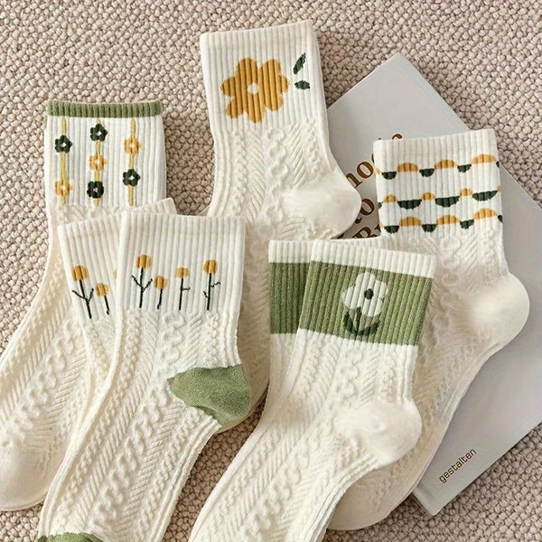 10 Pairs Floral Women  Mid Calf Crew Socks - SocksLtd