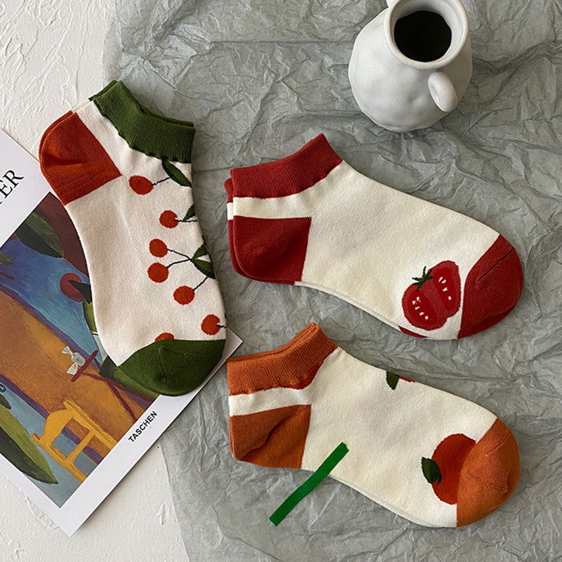 10 Pairs Fruit Pattern Illustration Ankle Socks - SocksLtd