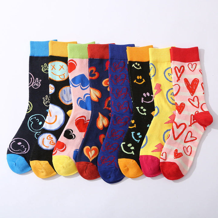 10 Pairs Heart Smile Face Trendy  Casual Crew Socks - SocksLtd