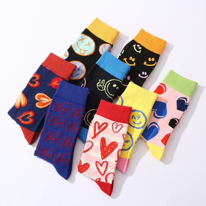 10 Pairs Heart Smile Face Trendy  Casual Crew Socks - SocksLtd