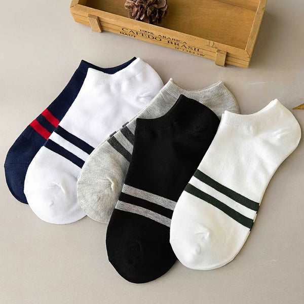 10 Pairs Men Breathable Athletic Striped Ankle Socks - socksltd