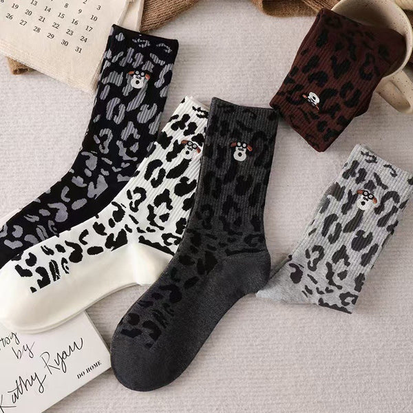 10 Pairs Retro leopard print Casual Crew Socks - SocksLtd