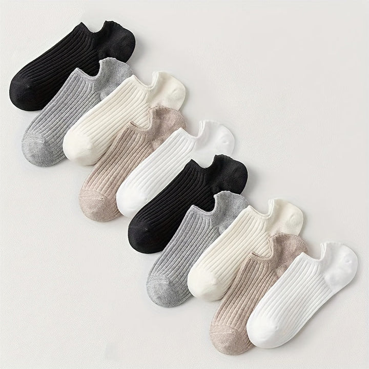 10 Pairs Solid Low Cut Simple Breathable Invisible Ankle Socks - SocksLtd