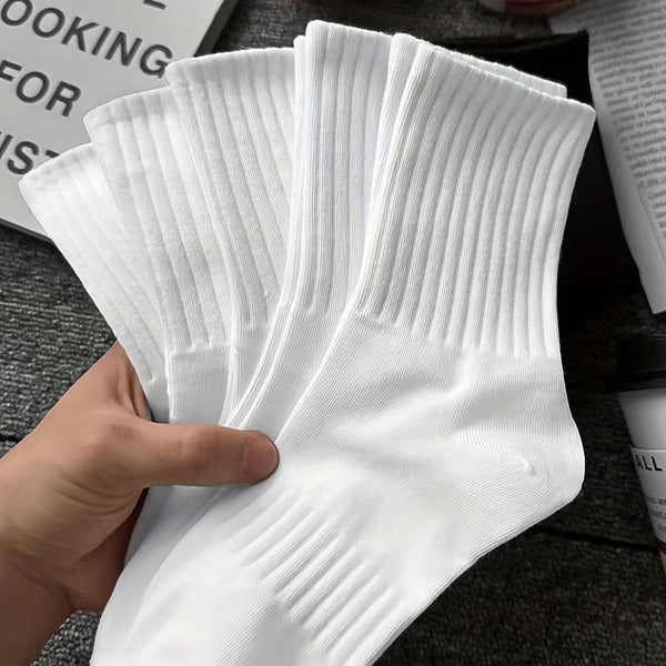 10 Pairs Solid Ribbed Comfy Mid Tube Crew Socks - SocksLtd