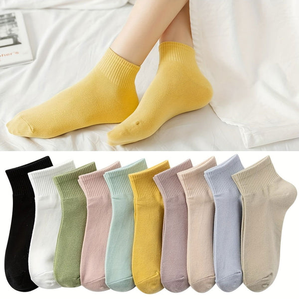 10 Pairs Solid Soft Comfy All match Crew Socks - SocksLtd