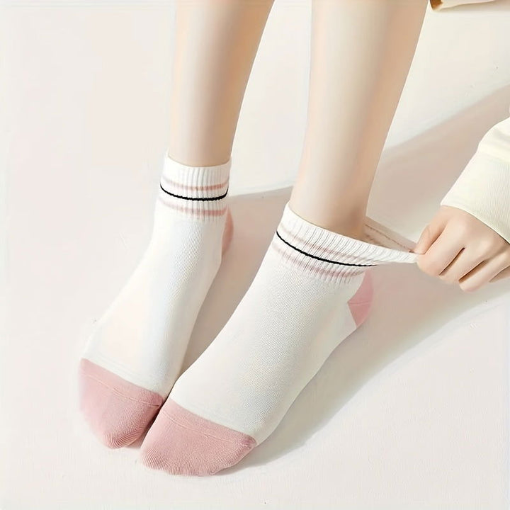 10 Pairs Star Striped Print Casual Breathable Ankle Socks - SocksLtd