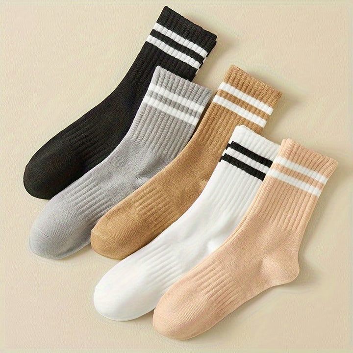 10 Pairs Striped Print  Simple Comfort Crew Socks - SocksLtd