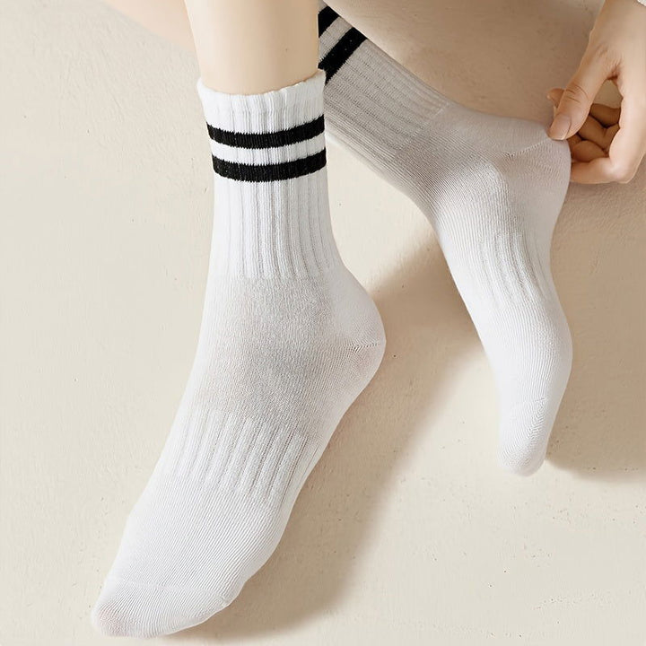 10 Pairs Striped Print  Simple Comfort Crew Socks - SocksLtd