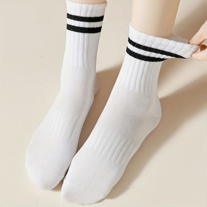 10 Pairs Striped Print  Simple Comfort Crew Socks - SocksLtd