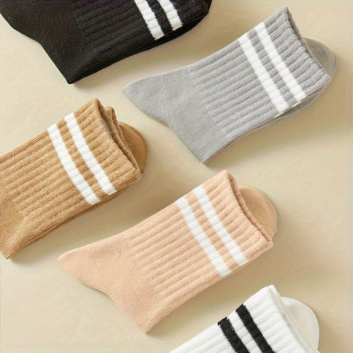 10 Pairs Striped Print  Simple Comfort Crew Socks - SocksLtd