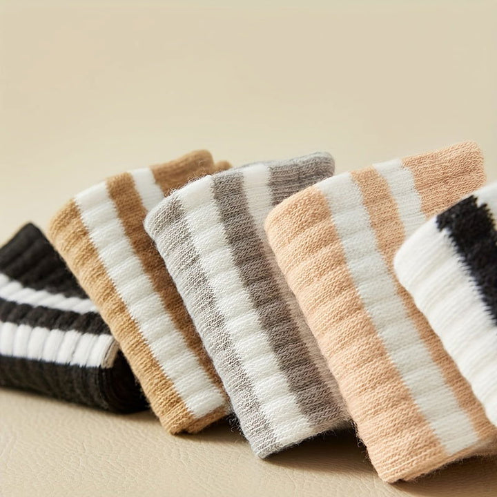 10 Pairs Striped Print  Simple Comfort Crew Socks - SocksLtd