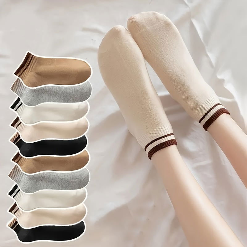 10 Pairs Striped  Comfy Breathable Ankle Socks - SocksLtd