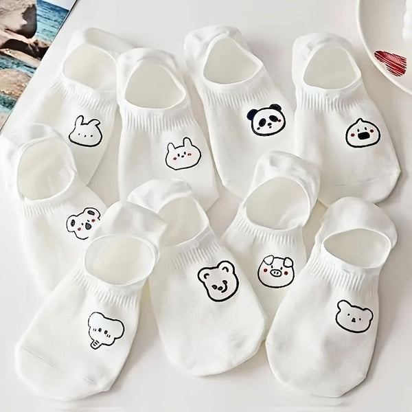 10 Pairs White Cute Animal Design No show socks - SocksLtd