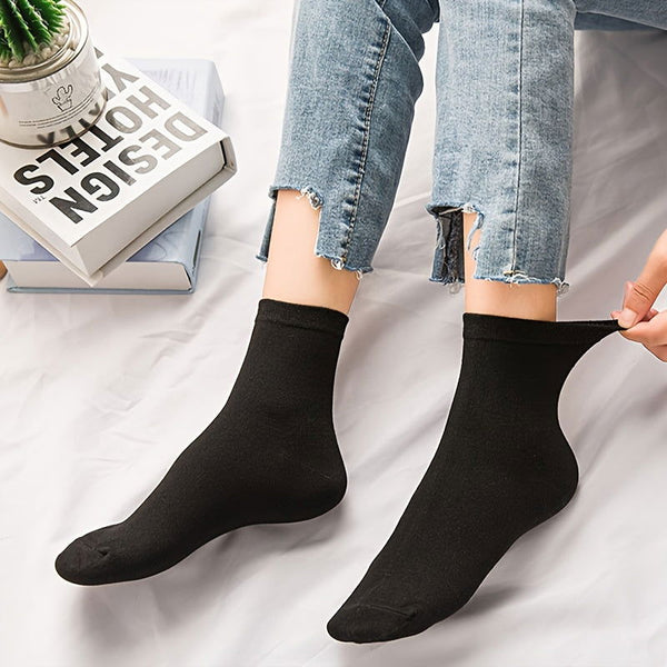 10 Pairs Women Plain Thin and Breathable Basic  Crew Socks - SocksLtd