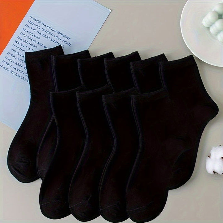 10 Pairs Women Plain Thin and Breathable Basic  Crew Socks - SocksLtd
