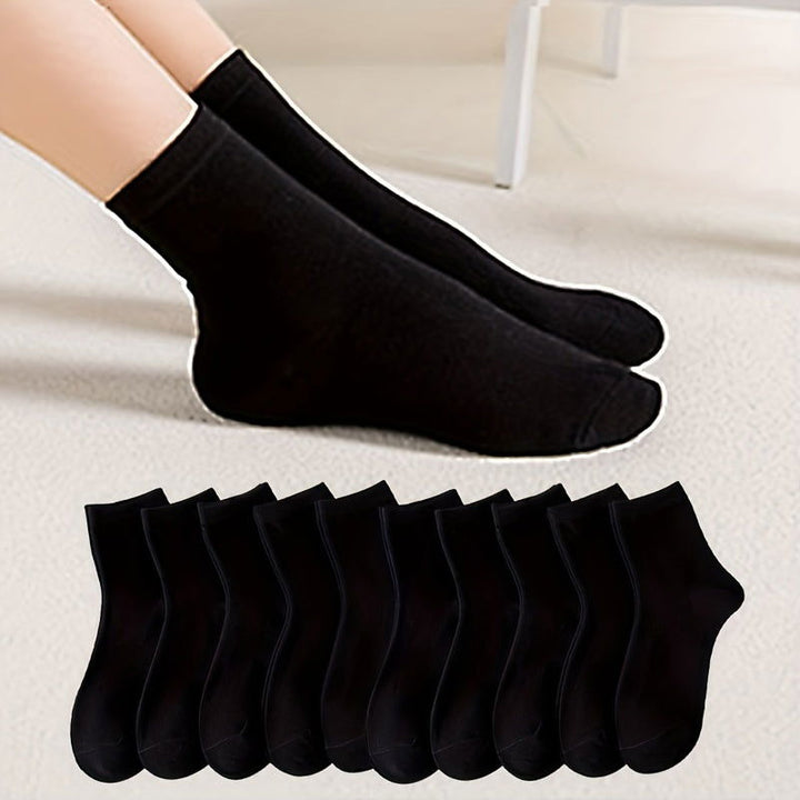 10 Pairs Women Plain Thin and Breathable Basic  Crew Socks - SocksLtd