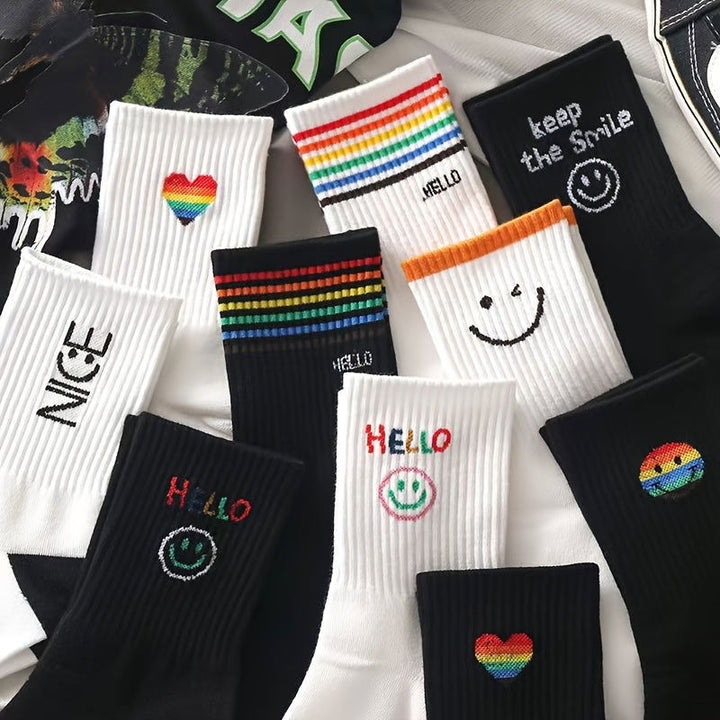 10 Pairs  Striped Mid Calf  Collegiate Style Crew Socks - SocksLtd