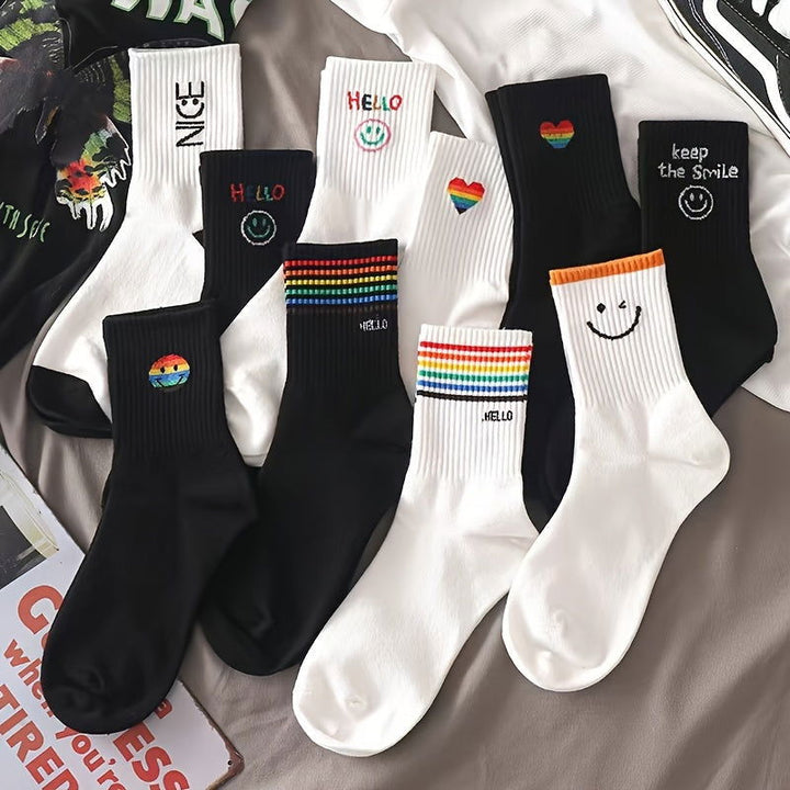 10 Pairs  Striped Mid Calf  Collegiate Style Crew Socks - SocksLtd